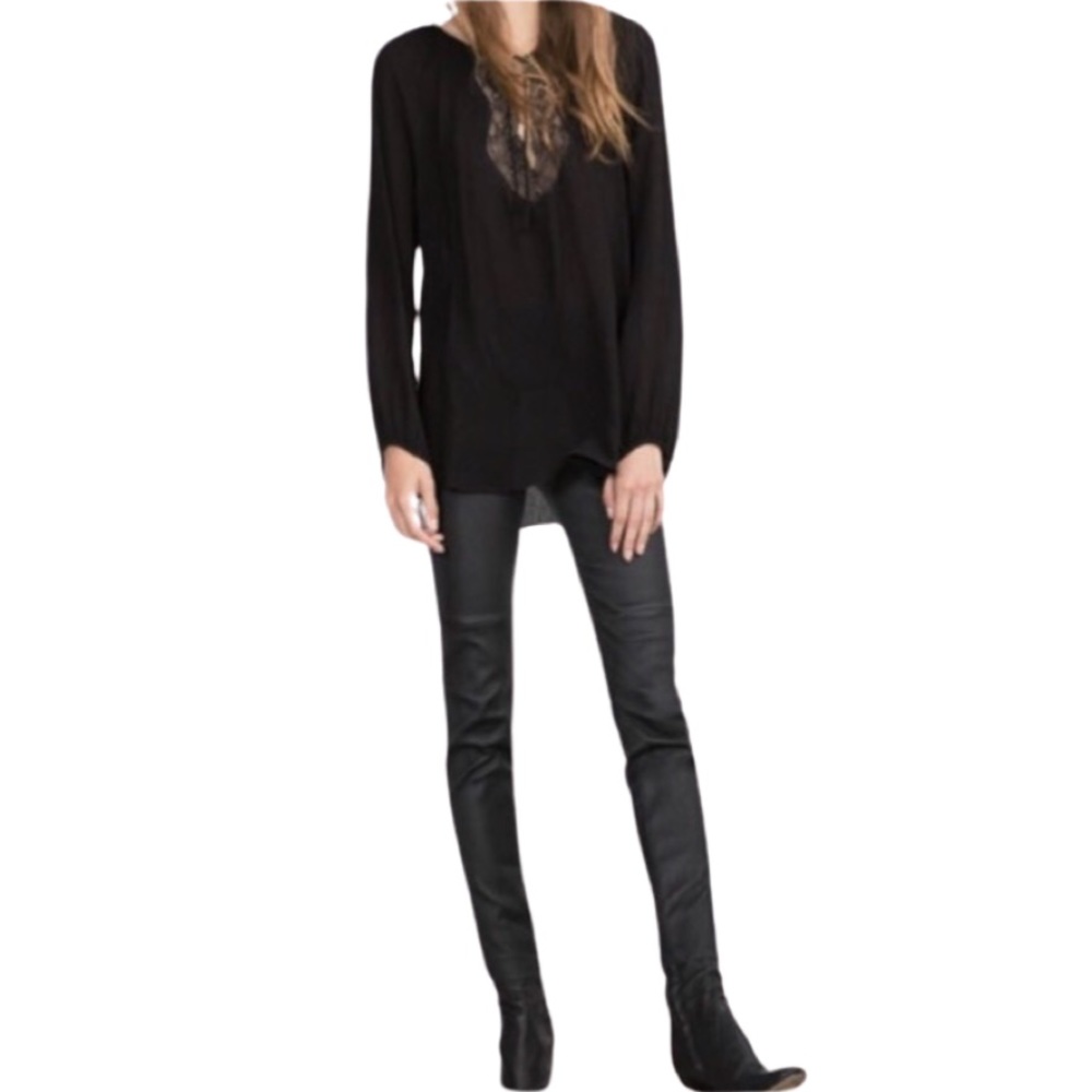 ZARA Black Lace & Tie-Front Blouse - Picture 2 of 5
